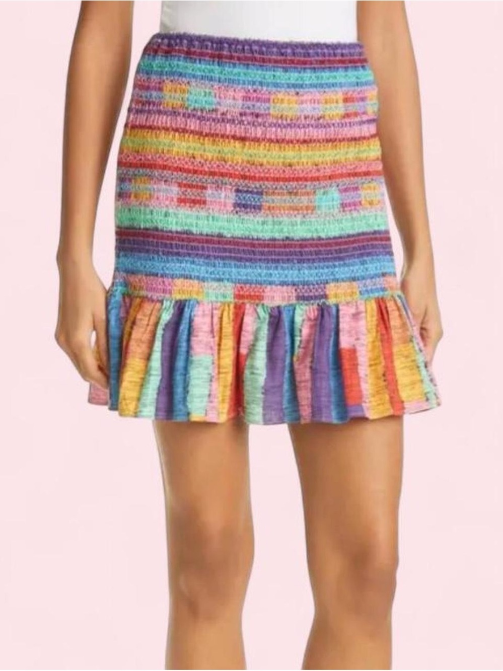 FARM Rio Multicolor Striped Smocked Mini Skirt with pleated Ruffle Hem